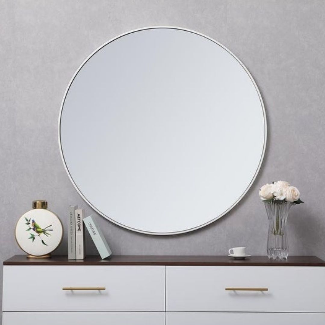 Asa Minimalistic Modern Matt White Metal Frame Round Mirror | Mirror City